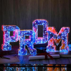 4 Pcs Iridescent Decorations Prom Letter Lights 3D Large Prom 2025 Light up Sign Marquee Prom Letters 9.8in Prom Decorations for 2025 Graduation Party Supplies