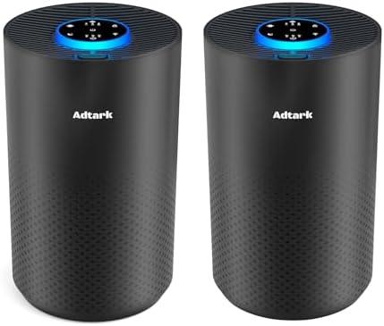2 Pack Air Purifiers for Home Bedroom, ADTARK Air Cleaner with H14 True HEPA 3-in-1 Filter, Sleep Mode & Aroma Function, 3 Light Modes, Room Air Purifier with 3 Timer for Office, Dorm, Hotel (Black)