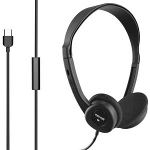 Maxell HP101 Type-C Lightweight Headphones, Built-in Microphone, Adjustable Headband, 6 Foot Cord, 197236, Black