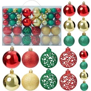 100PCS Christmas Ball Ornaments for Tree,Shatterproof Plastic Holiday Baubles Set in Assorted Sizes and Finishes, Christmas Tree Decorations for Home, Office, Party, Indoor Outdoor Use,Gold Red Mix (100psc)