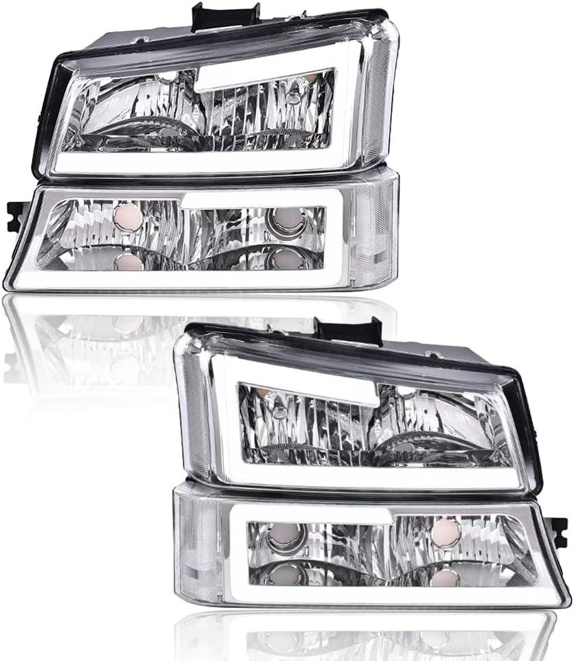 G-PLUS LED Headlights FitChevy Avalanche/Silverado 1500 2500 HD 3500 2003-2006/Fit Silverado 1500 2500 3500 Classic 2007,Headlamps Clear Lens Chrome Housing Clear Reflector,Faros Delanteros