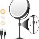 9" Lighted Makeup Mirror with 1X 10x Magnification, 5000mAh Rechargeable Led Magnifying Vanity mirror with lights, 3 Lighting Colors, Brightness Dimmable Height Adjustable Cosmetic Mirror Black