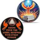3 Year Phoenix Sobriety Chip, AA Coin with Triangle & Twin Phoenixes, Dumpster Fire Recovery Medallion, Sober Gift Token for 3rd Year Milestone Anniversary