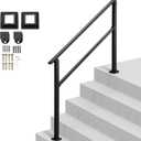 VEVOR Outdoor Handrails for Steps, 4-5 Step Stair Rail Kit, Black Square Tube with Horizontal Bar, Carbon Steel Support Rails for Seniors, Concrete & Deck Stairs, Easy Installation