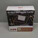 N9R 60 Pack Black Square Plastic Plates with Gold Rim Include 30 Disposable Dinner Plates 9.5 Inch and 30 Dessert Plate 6.5 Inch, Fancy Plate for Wedding, 50th Birthday and Graduation Parties