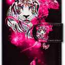 Case for Pixel 7a,White Tiger Butterfly Leather Flip Phone Case Wallet Cover with Card Slot Holder Kickstand for Google Pixel 7a