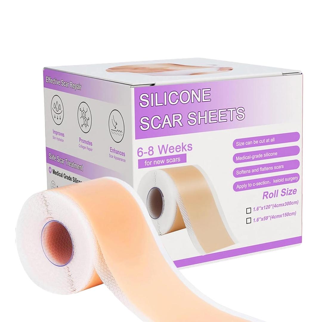 Silicone Scar Tape,Silicone Scar Sheets,Scar Tape For Surgical Scars,Silicone Scar Removal Strips For Surgical,C-Section,Tummy Tuck,Keloid Scars(1.6"X 60" Roll-1.5M) Keloid Bump Removal