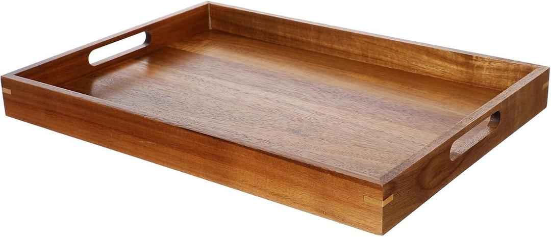 Gjinxi Acacia Wood Serving Tray 15.7 11.4Rectangle Wooden Platters Serving Trays Platter with Handles Wood Kitchen Dinner Platters Food Drinks Couch Ottoman Tray Charcuterie Snack Appetizer Plates