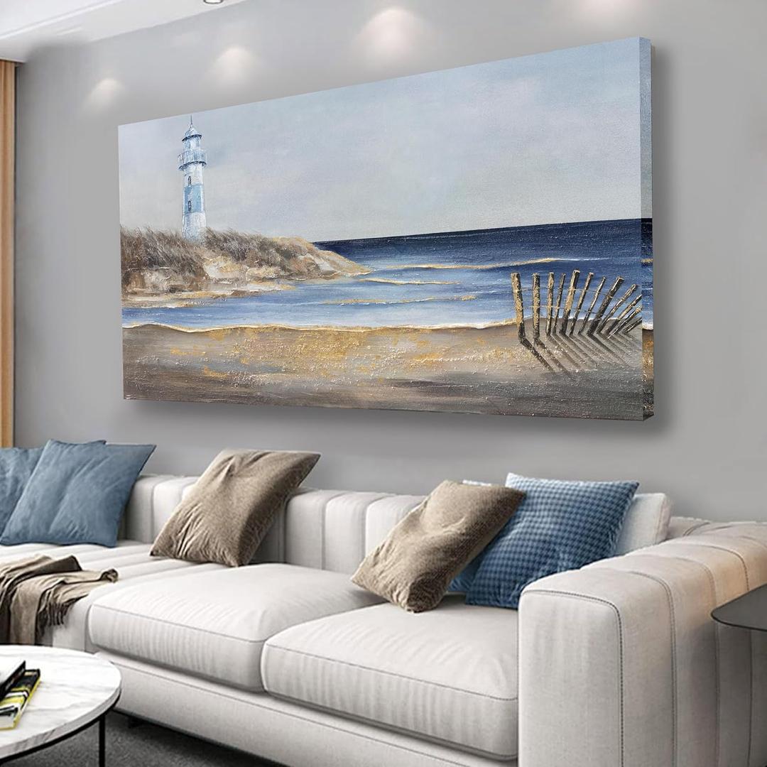 Yuaxker Ocean Art Wall Blue and Gold Ocean Canvas Painting Large Modern Aesthetic Pictures Wall Decor for Living Room Bedroom Dining Room Office Home Decor Artwork Easy to Hang 30x60 inch