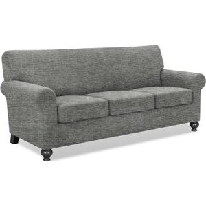URBANLIFE 4-Piece Stretch Sofa Covers for 3 Cushion Couch, Light Gray | Super fitted spandex slipcovers for couches. Non-slip elastic bottom. Machine washable furniture protector for kids & pets.