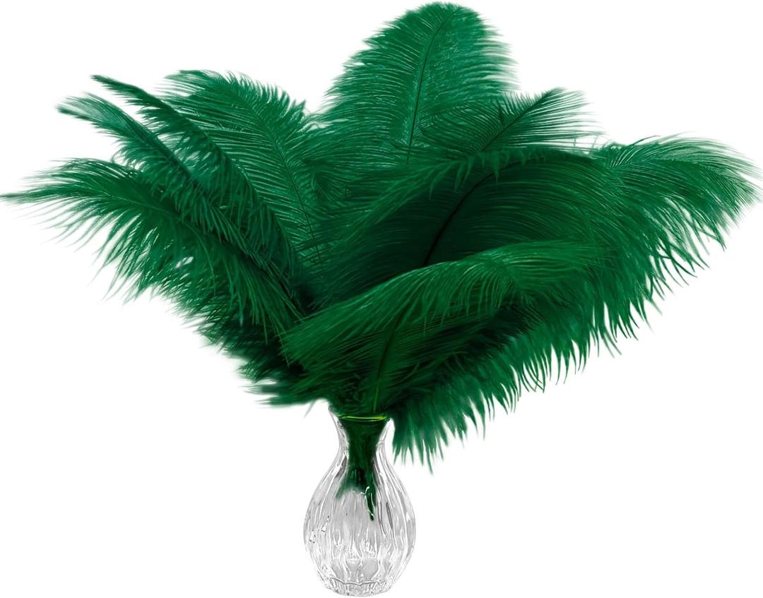 Piokio 20pcs Natural Blackish Green Ostrich Feathers 10-12 inch (25-30cm) Bulk Feathers for Home Decoration and DIY Clothing and DIY Clothes Decoration, Gatsby Decorations