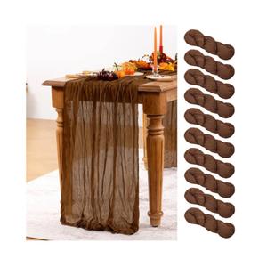 Brown Cheesecloth Table Runner Tan 10 Pack Fall Table Runners Boho Gauze 120 Inches Marron Cheese Cloth Fall Table Decorations for Thanksgiving Wedding Bridal Baby Shower Tea Party Decor