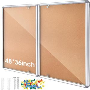 Motipuns Enclosed Bulletin Board 48 x 36 Inch, Resistant Enclosed Notice Board Cork Displays Boards Wall Mounted Display Case with 2 Locking Door for School Office Commercial, Aluminum Frame (12 x A4)