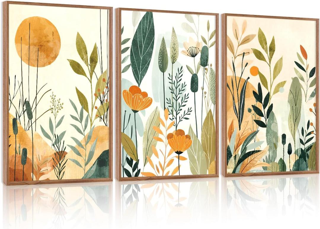 CHDITB Framed Boho Floral Botanical Wall Art Wildflower Poster 24”x36” x3
Large Green Orange Floral Prints, Modern Flowers Canvas Paintings, Minimalist Wildflower Picture For Hallway Office Decor