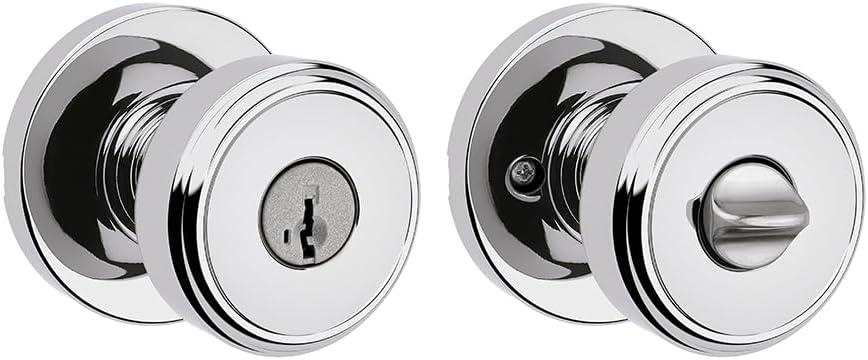 Kwikset Maven Entry Door Knob with Lock and Key, Secure Keyed Handle Exterior, Front Entrance and Bedroom, Polished Chrome, Pick Resistant SmartKey Rekey Security and Microban (1 Pack)