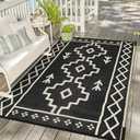 Uphome Outdoor Plastic Straw Rug 6x9 ft, Reversible Waterproof Outdoor Rug Carpet, Black Boho Patio Rug, RV Camping Rug for Outside, Indoor Outdoor Area Rug for Backyard Deck Balcony Picnic, 6'x9'