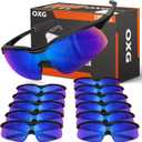 OXG 12 Pack Safety Glasses, ANSI Z87.1 Impact Resistant Anti-Scratch Safety Goggles for Men Women Youth (Blue Mirrored)