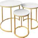 AT-VALY Nesting Tables Coffee Table Set of 3,Round Side Table Small Accent Table for Living Room,Bedroom Apartment (Gold) (20.5 Inch)
