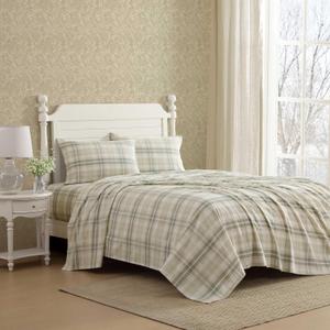 Laura Ashley - Flannel Sheets King Size, Anti-Pilling & Wrinkle Resistant Cotton, Touchably Soft for All-Season Comfort - Bed Sheets with Matching Pillowcases & Fitted Sheet (Mulholland Plaid Green)