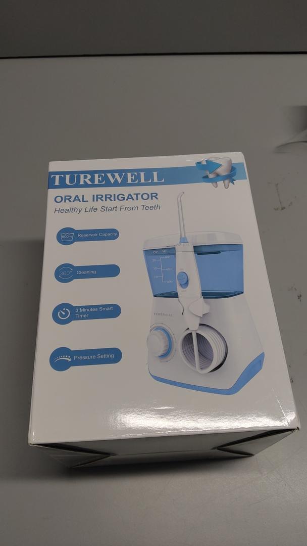 TUREWELL Water Flossing Oral Irrigator, 600ML Dental Cleaner 10 Adjustable Pressure, Electric Oral Flosser for Teeth/Braces, 8 Replacement Jet Tips for Family (White)