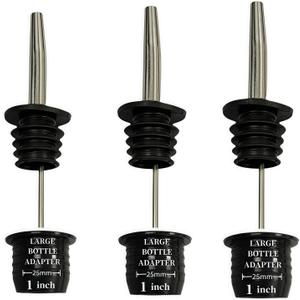 Stainless Steel Classic Bottle Pourers,Black 6 Pack with6 Adapters for Large Neck Bottles,Also for Olive Oil, Juice, Syrup,Converts Any Spout into a Large Pour Spout (3 Pac)