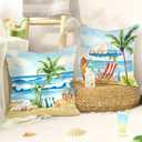 Summer Beach Palm Tree Throw Pillow Covers 16x16 Inch Set of 4 Seaside Scenery Starfish Seashell Cushion Covers Home Decor for Couch Cushion Cases