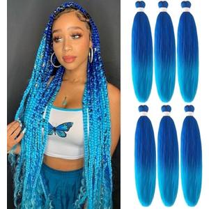 Liang Dian Pre-Stretched Braiding Hair 30 Inch 6 packs Hot Water Setting Synthetic Hair Crochet Braiding Hair Extension(Dark Blue/Light Blue)