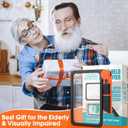 Large Magnifying Glass with Light, Full Page Magnifier 48LED Cold & Warm Light with 3 Modes, Folding Handheld Illuminated Lighted Magnifier for Seniors Low Vision Reading Inspection (Orange)