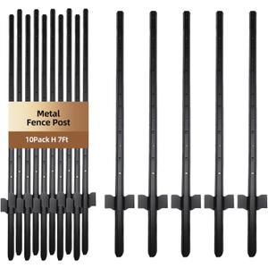 10 Pack Metal Fence Post Black Splicing, 7FT Heavy Duty Garden Fence Post for Wire Fence, Fence Posts No Dig U Post for Lawn, Garden, Farm