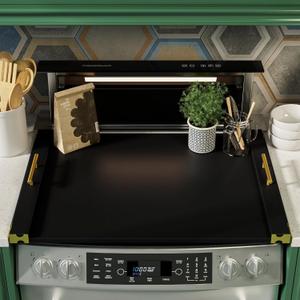 Noodle Board Stove Cover for Gas Stovetop, Bamboo Stove Top Covers for Electric Stove and Gas Burners with Handles Kitchen Sink Cover for Counter Space Decorative Serving Tray Black (29.53"x22.05")