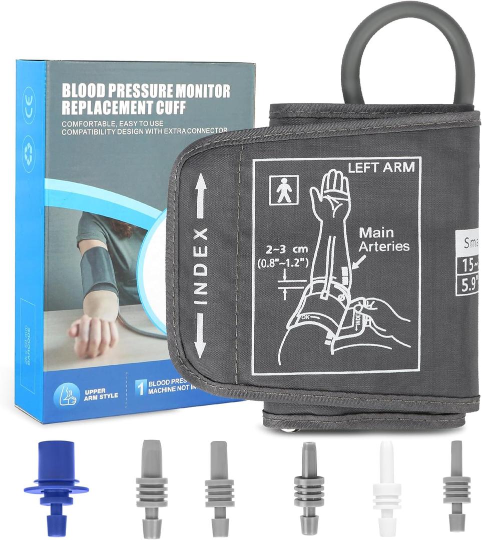 Small Blood Pressure Replacement Cuff Arm - 5.9"-9.5" BP Cuff for Individuals with Thin Tiny Slender Slim Upper Arms, 6 Size Connectors Compatible with Omron and Other Brands (Cuff Included Only) (Small)