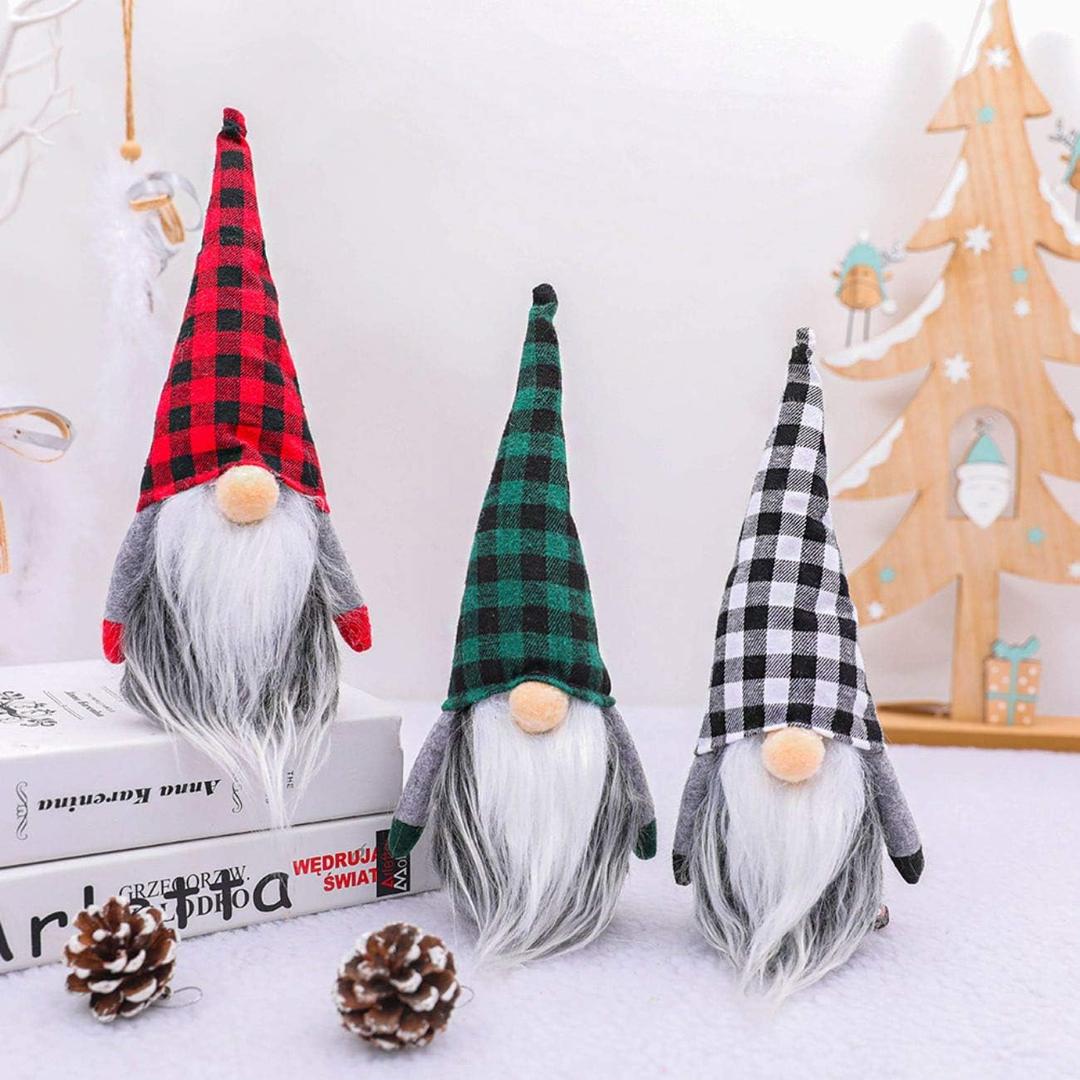 Gnomes Christmas Decorations 3PC Handmade Santa Scandinavian Tomte Plush Gnom, Home Tabletop Ornaments Christmas Gnome Decor for Adults. (All in One)