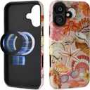 Case for iPhone 16 Plus,[Compatible with MagSafe]Retro Watercolor Shells Design Phone case,Hybrid Double-Layer Protection,Shockproof Fingerprint Resistant