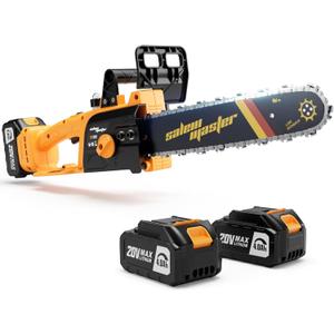 12" Electric Chainsaw Cordless, 20V Battery Power Cordless Chain Saw, Battery Chainsaw with 4.0Ah Lithium ion Battery and Charger, Mini Chainsaw Cordless (12 inch Chainsaw+2 Batteries Yellow)