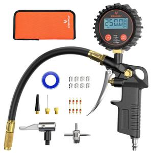 ETENWOLF T500 Digital Tire Pressure Gauge with Inflator, Tire Gauge 0-250 PSI, Calibrated to ANSI B40.7 Grade 2A, Air Chuck & Compressor Accessories with Storage Bag, Black
