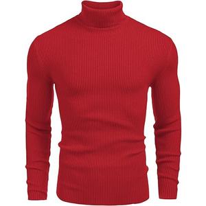 COOFANDY Mens Ribbed Slim Fit Knitted Pullover Casual Turtleneck Sweater (Medium, Wine Red)