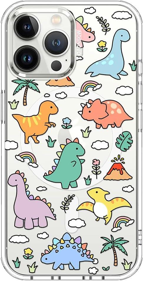 MOSNOVO Case for iPhone 13 Pro Max, [Compatible with Magsafe] [Buffertech 6.6ft Military-Grade Drop Protection] [Anti Peel Off Tech] Clear Phone Case Design - Dinosaur Land