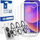 [Whitestone EZ] Glass 3pck + Cam 3pck [Dome Glass EZ] Full Coverage Tempered Glass Shield [Easy Install- JIG type included] by Whitestone for Apple iPhone 14 Pro Max - Three Pack