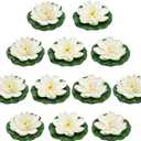 12pcs Floating Foam Lotus Flowers with Lily Pads, Artificial Pond Plants Ornaments for Pool Aquarium Water Decoration, White