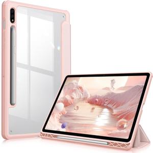 Fintie Hybrid Slim Case for Samsung Galaxy Tab S8/Tab S7 11 Inch (Model SM-X700/X706/T870/T875/T878) with S Pen Holder, Shockproof Cover with Clear Transparent Back Shell, Rose Gold