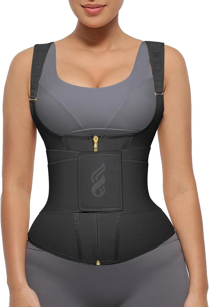 FeelinGirl Waist Trainer for Women Tummy Control Waist Cincher Belt Workout Body Shaper Vest with Adjustable Shoulder Strap (S)