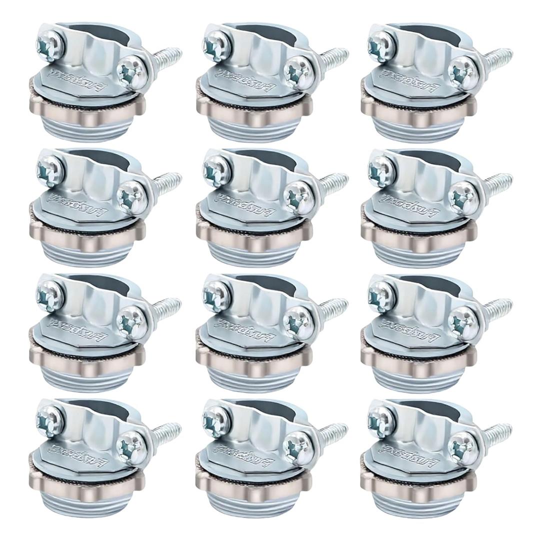 2 x 12 Pack 1/2 Inch Clamp Type Cable Connectors for Metallic Conduit, NM Cable Clamp for Electrical Boxes, Silver Zinc Plated, Secure Wire Protection for Residential & Commercial Wiring