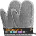 Silicone Oven Mitts, Heat Resistant 2PCS Oven Mitts with Soft Cotton Lining, Waterproof Non-Slip Grip Oven Glove, Kitchen Potholder Mits for BBQ, Baking, Cooking, 10.5Inch - Dark Grey