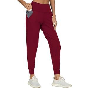 Kcutteyg Womens Joggers with Pockets, Lightweight Quick Dry Athletic Workout Soft Pants for Gym, Yoga, Running (Medium, Red)