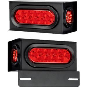 2PCS Steel Trailer Light Boxes Housing Kit with 6-Inch Oval LED Tail Lights (10LED) and 2-Inch Round LED Side Marker Lights (9LED), Grommets & Wire Connectors Included (Red)