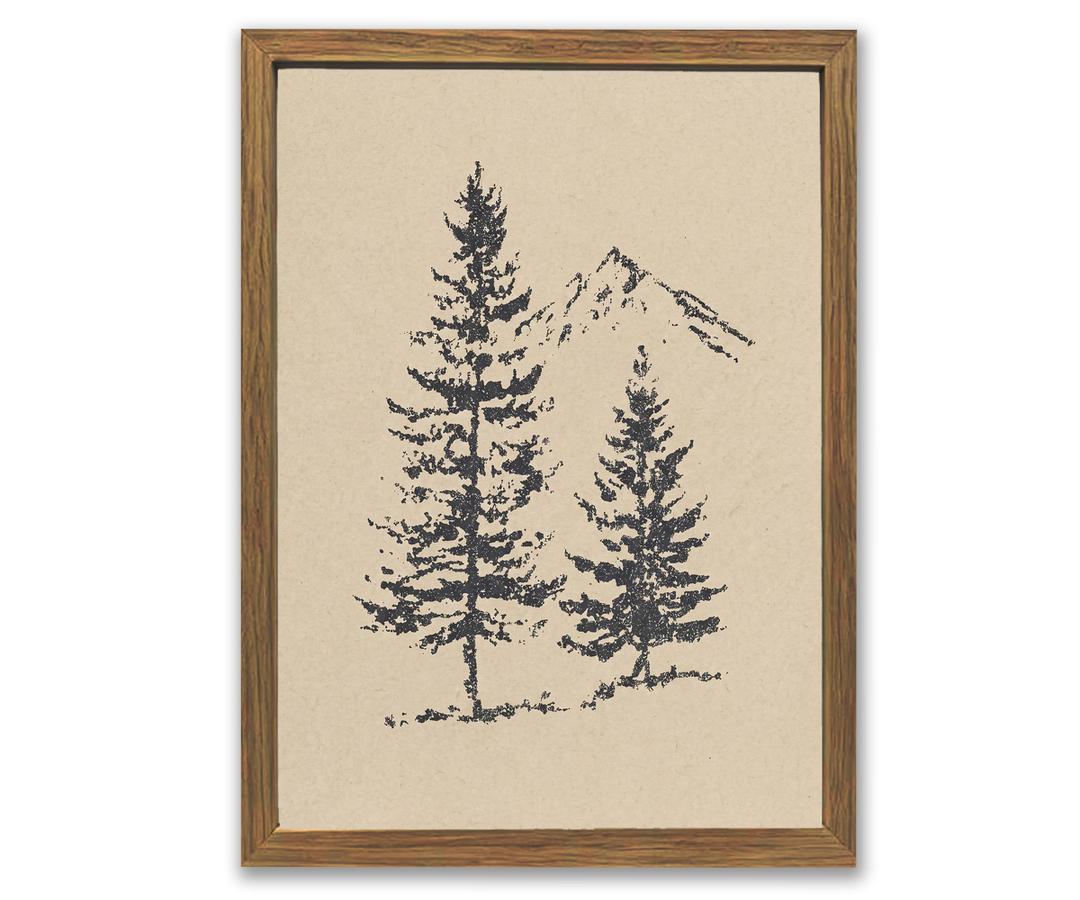 Pine Tree Wall Art Minimalist Mountain Nature Canvas Print Cabin Wall Decor