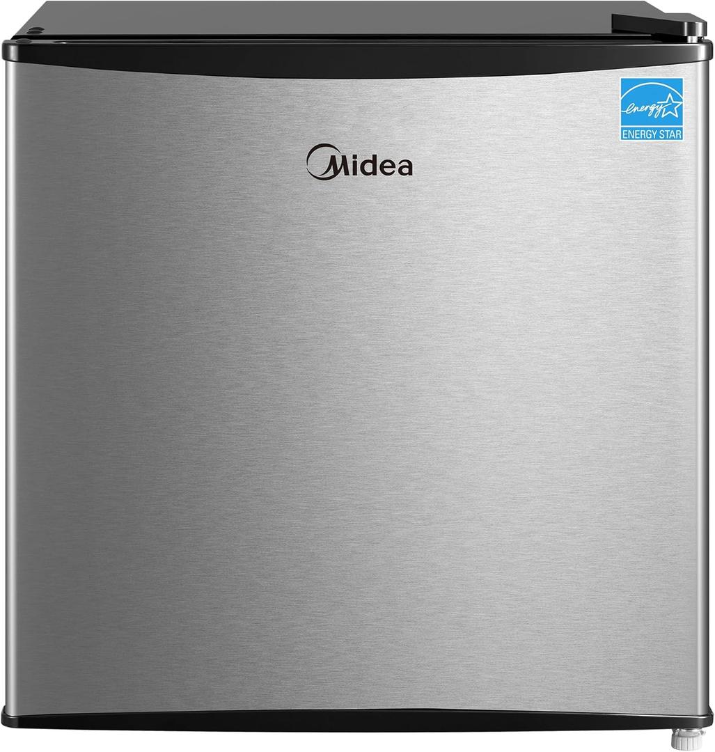 Midea MERM17B0ASL 1.7 Cu Ft Mini Fridge, Compact Refrigerator with Adjustable Thermostat, Reversible Door, Low Noise, Energy Efficient, Ideal for Dorm, Office, Bedroom, Steel Gray