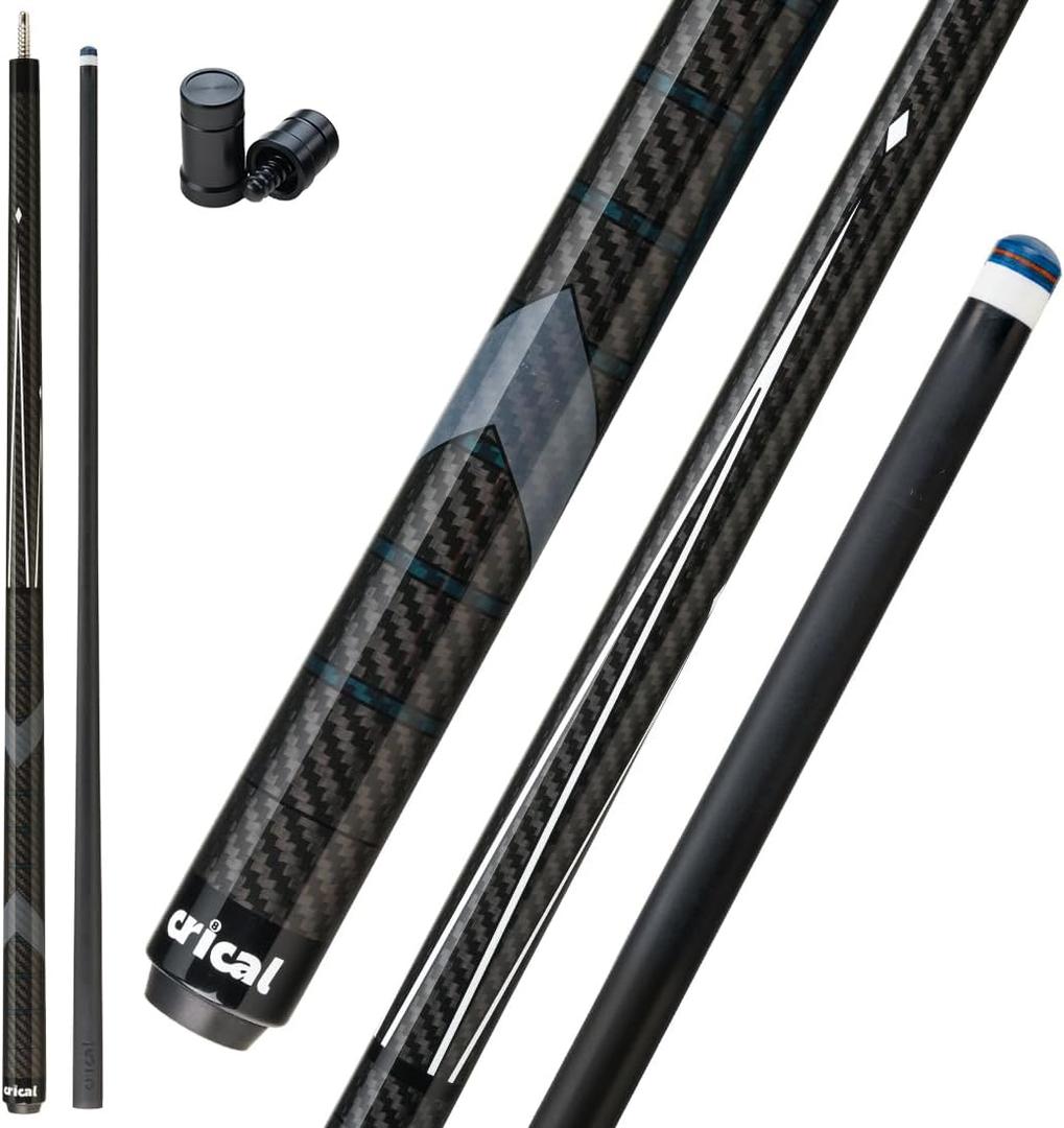 CRICAL Carbon Fiber Pool Cue Stick 58" Billiard Cue Sticks Professional Low Deflection Pool Sticks with 3/8 * 8 Pin Joint and 12.5mm Tip (CL-01)
