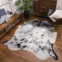 Premium Cowhide Rug, 5.2 x 6.2 Feet, Western Decor Faux Cowhide, Thickened Cow Print, For Bedroom, Living Room, Home Office Decor (Gray White Black)