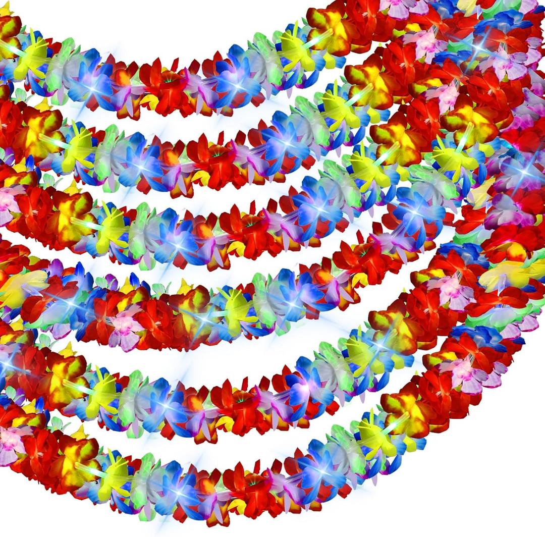 Thiccywoov 6 Pcs 10ft Light up Flower Lei Garland Hawaiian Flower Banner with LED Light Strings Tropical Luau Party Supplies for Summer Party Decorations Luau Theme Wedding Event Festivals Birthdays